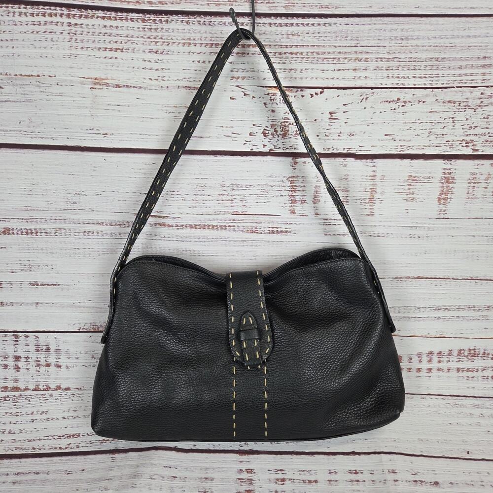 Desmo Black & Tan Pebble Leather Shoulder Hand Bag Made in Italy Quiet Luxury